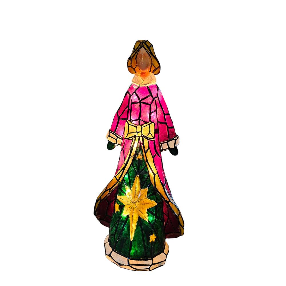 Mosaic Faux Stained Glass 19" Christmas Lighted Figurine Works